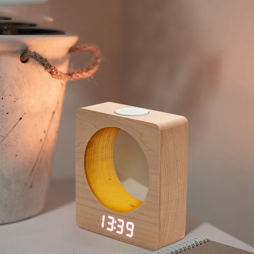 Moon LED Wooden Alarm Clock