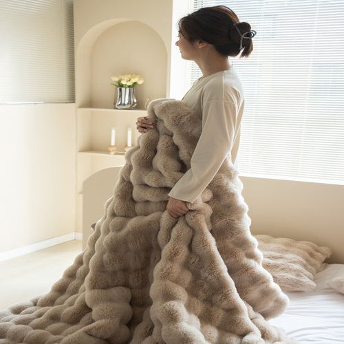 Faux Fur Rabbit Fleece Throw