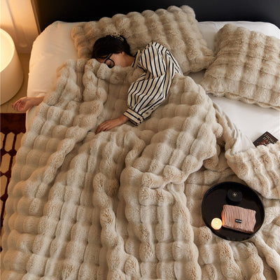 Faux Fur Rabbit Fleece Throw