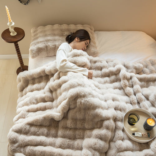 Faux Fur Rabbit Fleece Throw